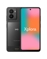 Xplora Fusion X1 med blåt bagsidecover – elegant mønster og dobbelt kamera.