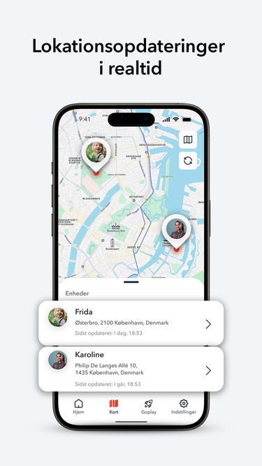 Oversigt over Frida og Karoline via Guardian App GPS smartwatch oversigt. Hold familien forbundet og tryg med et Xplora smartwatch til børn