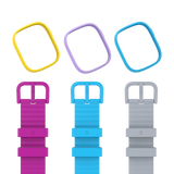 3 farverige stel og armbånd i lilla, blå og gul fra Xplora Dream tilbehørspakken - giv din Xplora X6Play en personlig og legende stil.