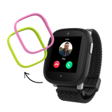 Sort med GPS og ringe smartwatch til børn X6Play med lyserød og limegrøn cover