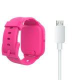Xplora XGO3 børneuret i pink set fra siden. Det viser tydeligt SIM-kortstikket og det robuste design, der er tilpasset børns daglige brug.