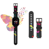 Sort urrem med farverige sommerfugle, legende og livligt design til xgo3 smartwatches.