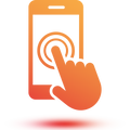 Ikon af en finger, der trykker på en smartphone-skærm – symboliserer app-kontrol eller mobilinteraktion
