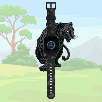 XGO3 GPS smartwatch i sort med skridttæller display for dagen. Smartwatch til børn med trygge funktioner