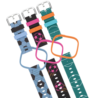 visning af stel og armbånd fra fodboldtilbehørspakken til Xplora X6