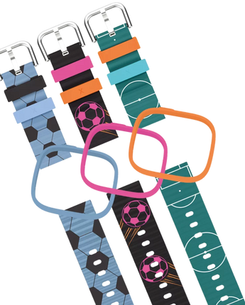 visning af stel og armbånd fra fodboldtilbehørspakken til Xplora X6