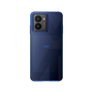Xplora Fusion X1 med blåt bagsidecover – elegant mønster og dobbelt kamera.