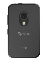 Bagsiden af Xplora One mobiltelefon til børn med kamera i midten