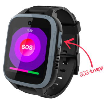 Xplora smartwatches SOS knap sidder på siden af uret og ringer direkte op til urets hovedkontakter