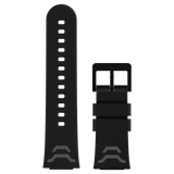 Stilfuldt sort silikonearmbånd med bløde lyserøde detaljer, kompatibel med Xplora X5 Play smartwatch.