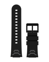 Stilfuldt sort silikonearmbånd med bløde lyserøde detaljer, kompatibel med Xplora X5 Play smartwatch.