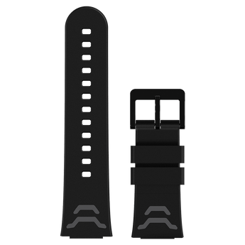 Stilfuldt sort silikonearmbånd med bløde lyserøde detaljer, kompatibel med Xplora X5 Play smartwatch.