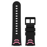 Xplora X5 Play armbånd med lyserøde detaljer - Stilfuldt sort silikone armbånd med bløde lyserøde detaljer, kompatibelt med Xplora X5 Play smartwatch.