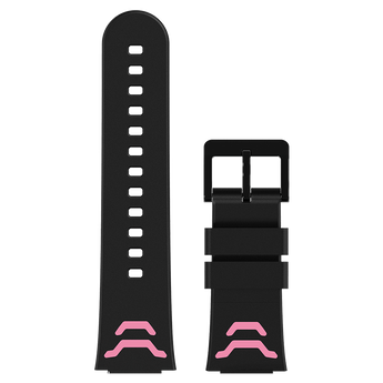 Xplora X5 Play armbånd med lyserøde detaljer - Stilfuldt sort silikone armbånd med bløde lyserøde detaljer, kompatibelt med Xplora X5 Play smartwatch.
