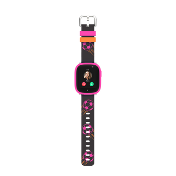 Fodbold urrem til X6Play smartwatch i sort med lyserød fodbolde som urrem