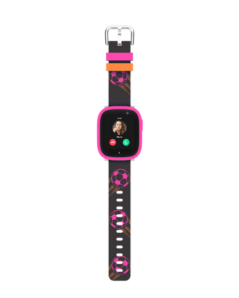 Fodbold urrem til X6Play smartwatch i sort med lyserød fodbolde som urrem