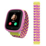 Lyserød X6Play Smartwatch med flettet urrem i pink, gul og lilla.