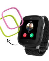 Sort med GPS og ringe smartwatch til børn X6Play med lyserød og limegrøn cover