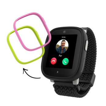 Sort med GPS og ringe smartwatch til børn X6Play med lyserød og limegrøn cover