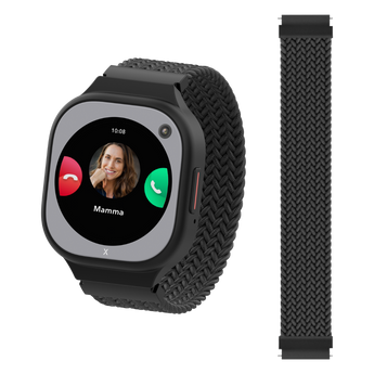 Xplora x6pro Smartwatch med sort urkasse og flettet sort rem.