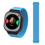 Xplora X6pro Smartwatch med sort urkasse og flettet lyseblå rem.