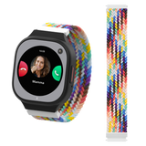 Xplora X6pro Smartwatch med blå urkasse og flettet regnbuefarvet rem