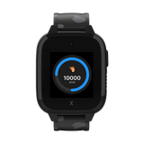 Et sort XGO3 Gps smartwatch til børn med panter motiv og 10000 skridt for dagen.