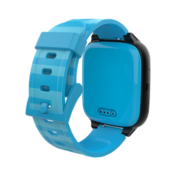Blå elefant farven til XGO3 smartwatch fra bagsiden med oplader input synligt. GPS smartwatch med børnevenligt design