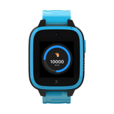 Frontsiden af XGO3 smartwatch i blå med mange skridt for dagen. Smartwatch til børn med aktivitetsplatform