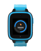 Frontsiden af XGO3 smartwatch i blå med mange skridt for dagen. Smartwatch til børn med aktivitetsplatform