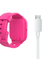 Xplora XGO3 børneuret i pink set fra siden. Det viser tydeligt SIM-kortstikket og det robuste design, der er tilpasset børns daglige brug.