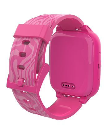 Bagsiden af lyserød XGo3 smartwatch til børn med magnetisk oplader display