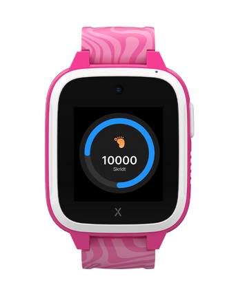 Lyserødt XGO3 smartwatch til børn med 10000 skridt registeret for dagen. Bedst i test gps ure 