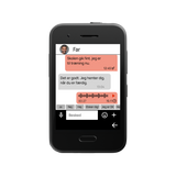 Chatvisning på XploraOne børnetelefon med sikre tekst- og talemeddelelser.